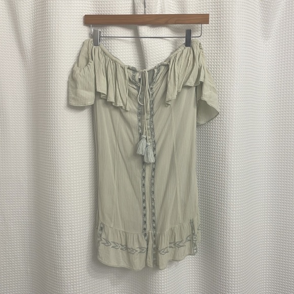 Ale by Alessandra Revolve Off The Shoulder Sage Green Boho Mini Dress Small - Picture 3 of 4